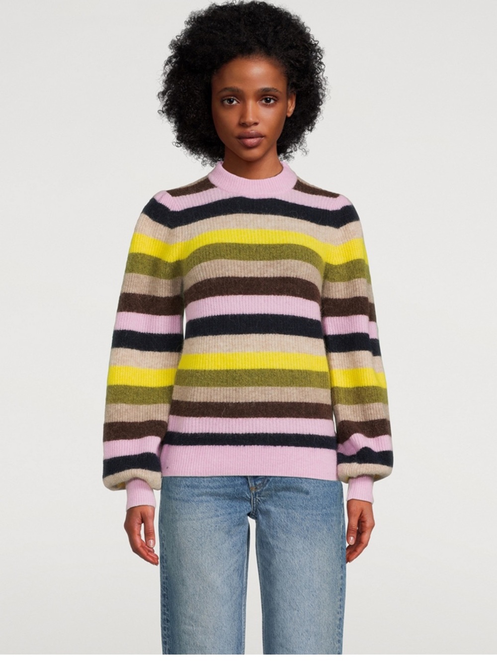 Ganni puff sleeve stripe sweater size small new with tags